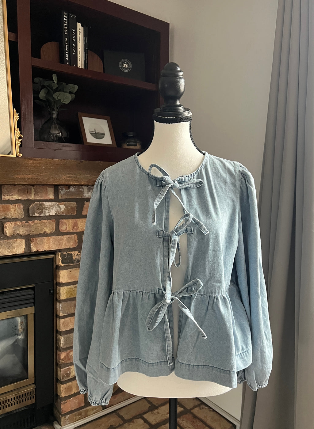Bailey Light Wash Tie Peplum Blouse