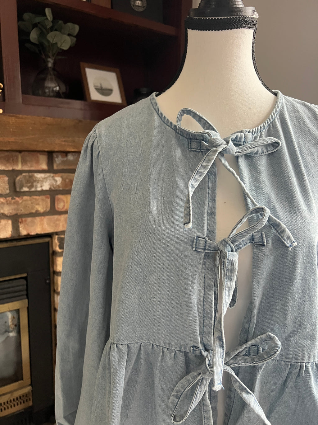 Bailey Light Wash Tie Peplum Blouse