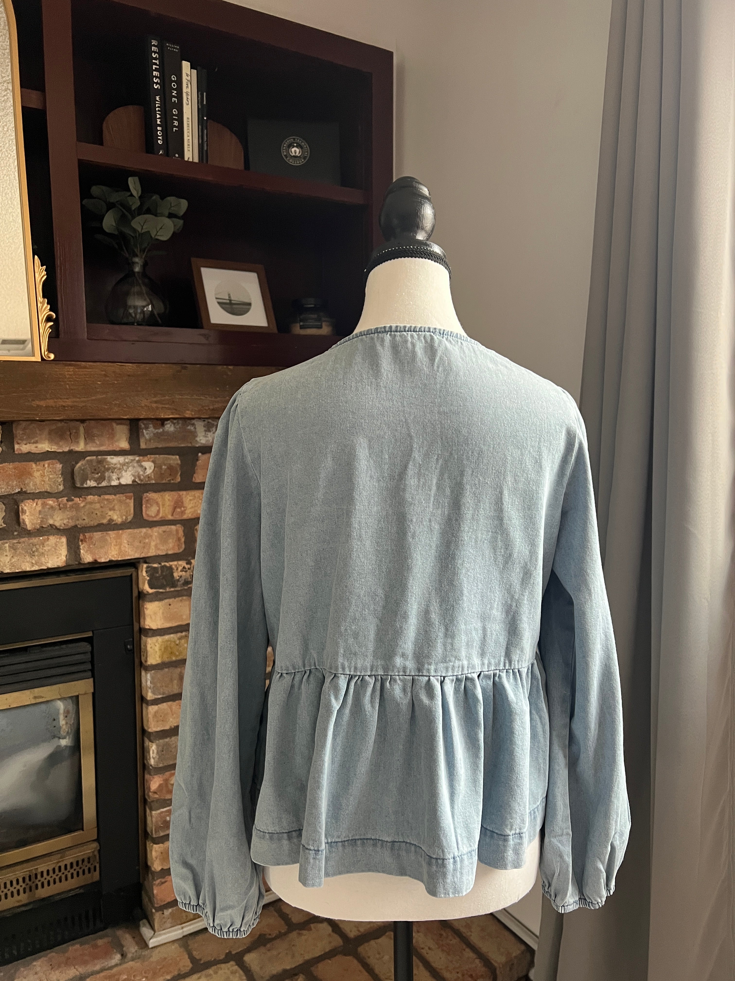 Bailey Light Wash Tie Peplum Blouse