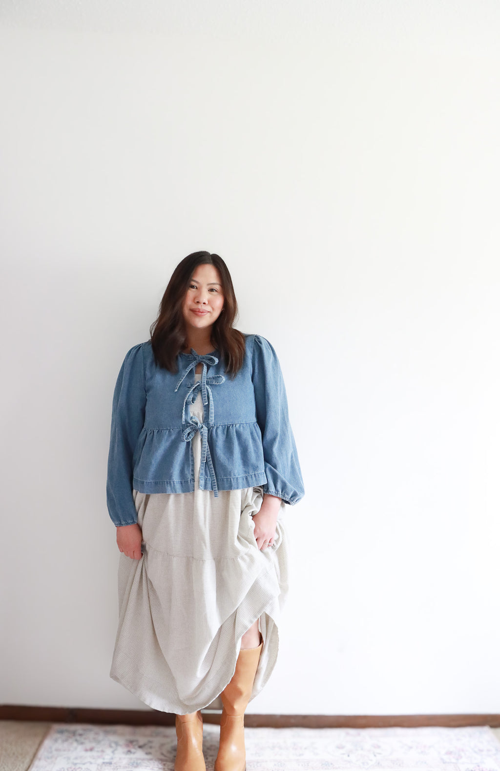 Curvy Bailey Medium Wash Tie Peplum Blouse