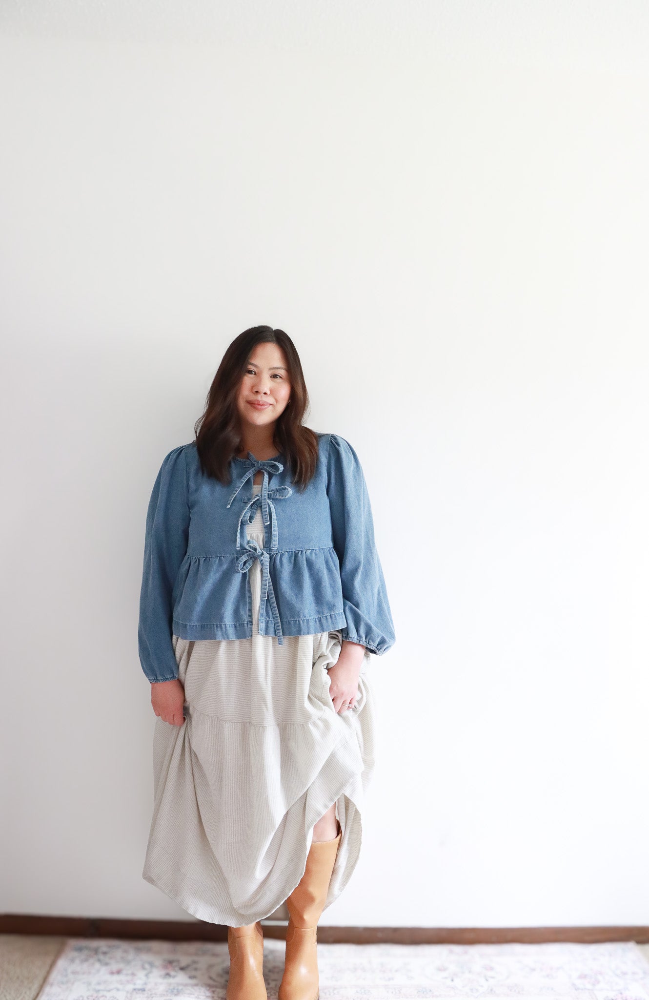 Curvy Bailey Medium Wash Tie Peplum Blouse