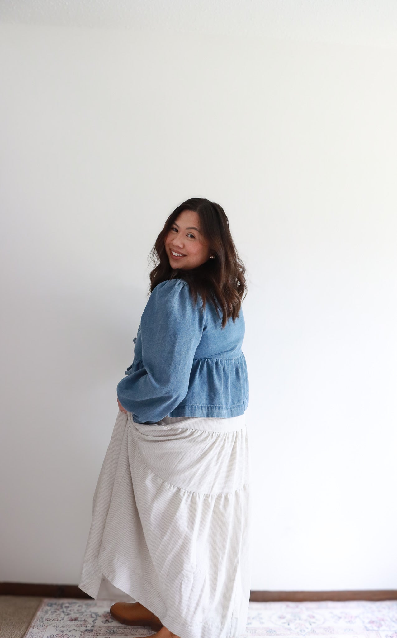 Curvy Bailey Medium Wash Tie Peplum Blouse