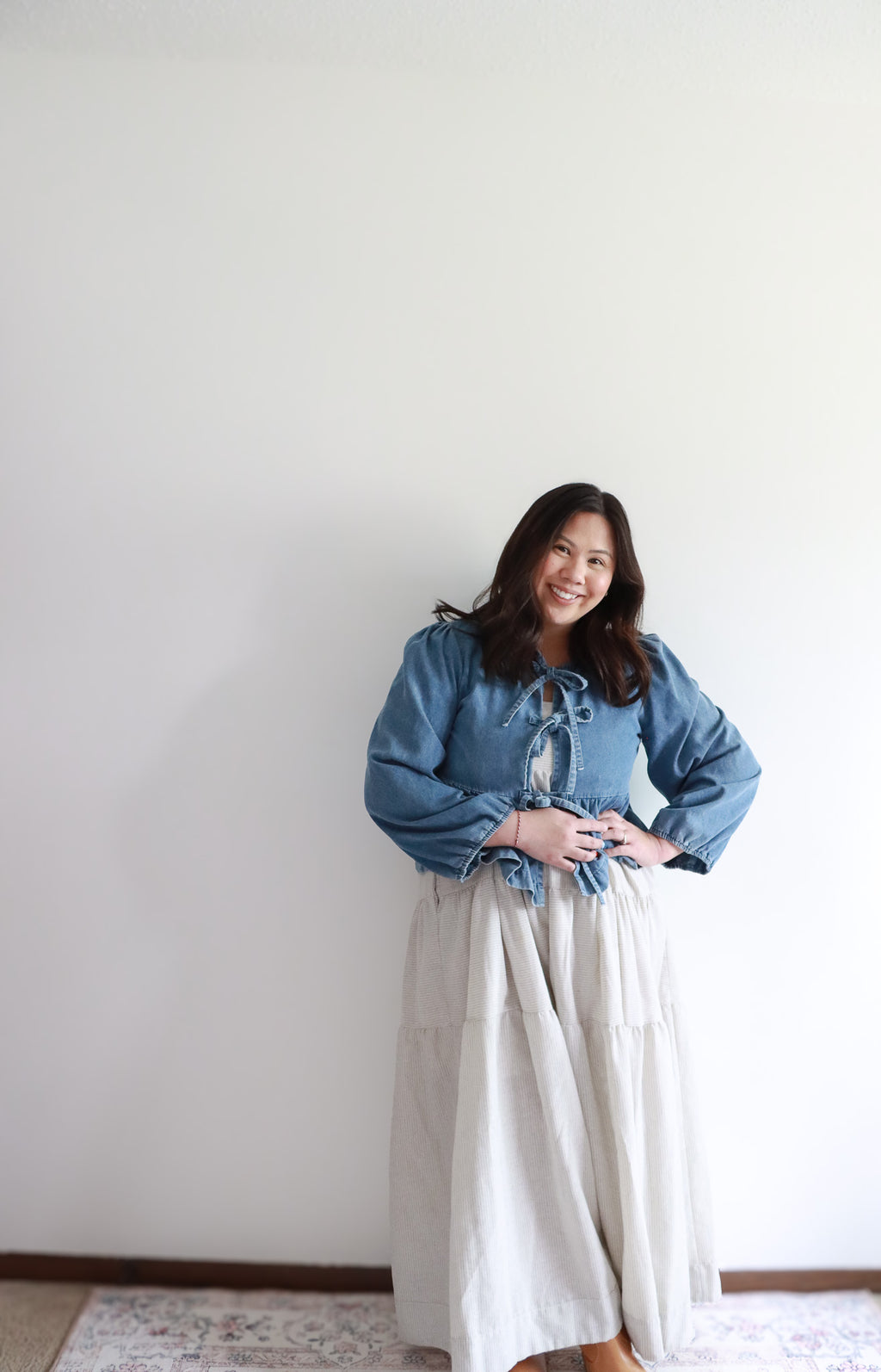 Curvy Bailey Medium Wash Tie Peplum Blouse