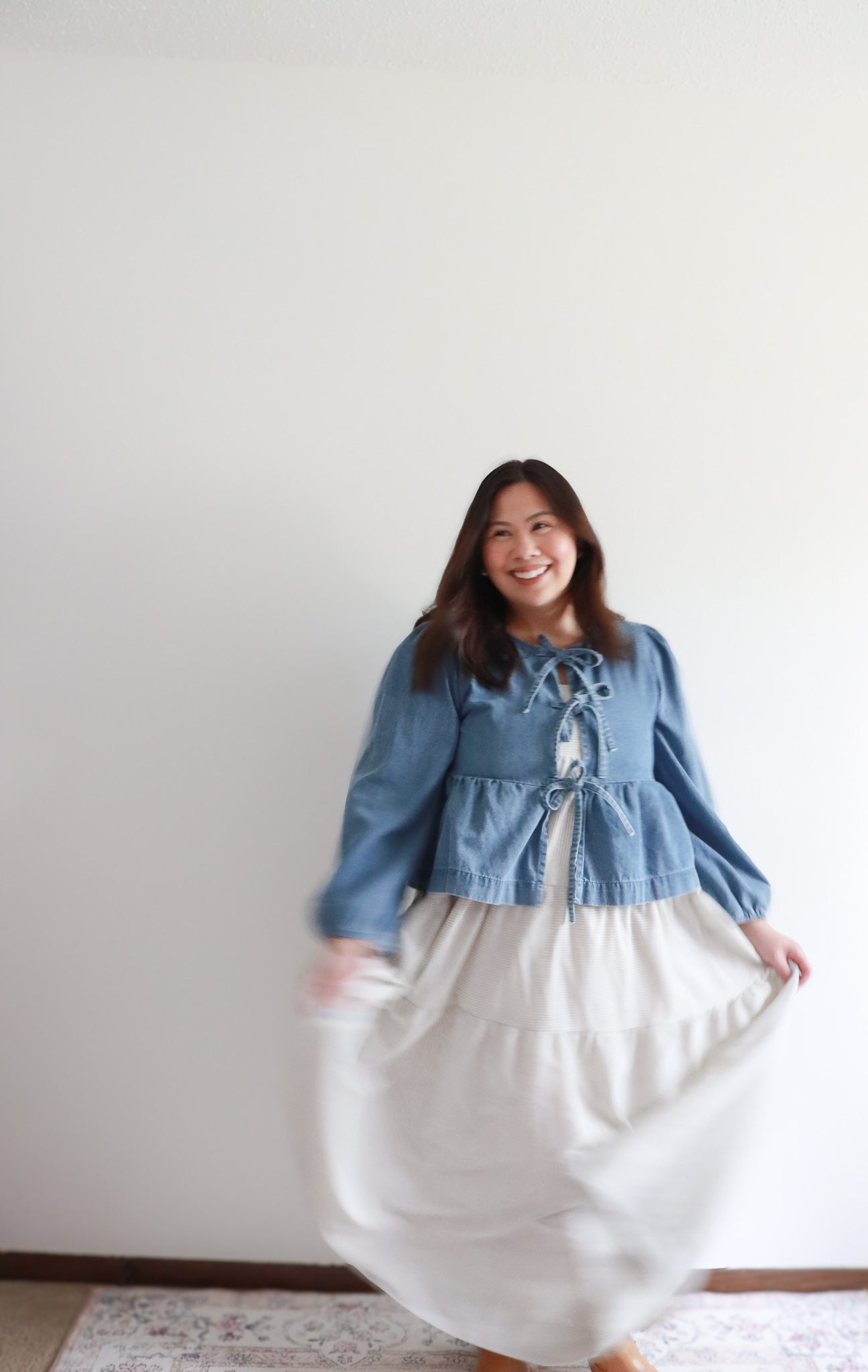 Curvy Bailey Medium Wash Tie Peplum Blouse