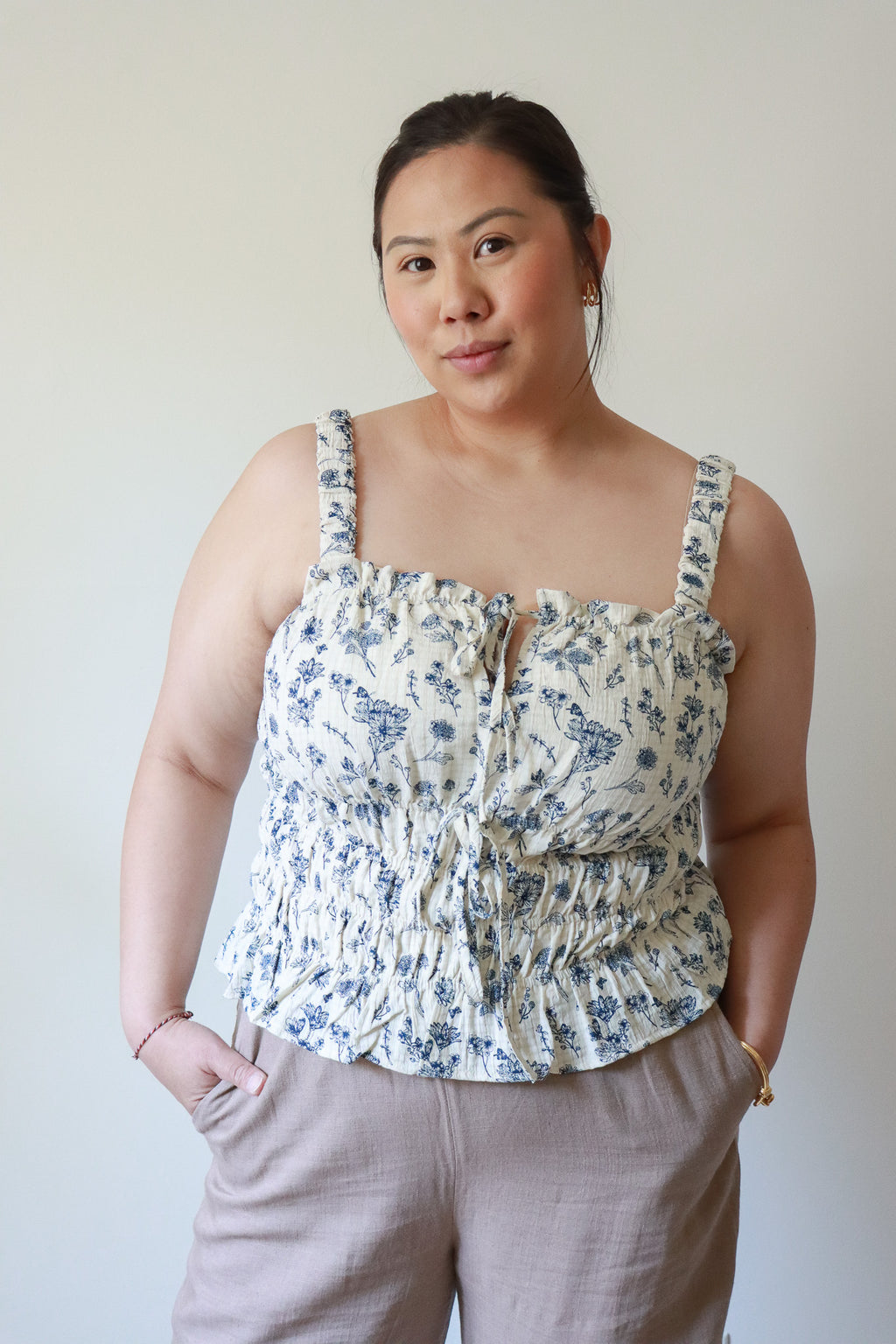 Ginny Gingham Floral Tie Top