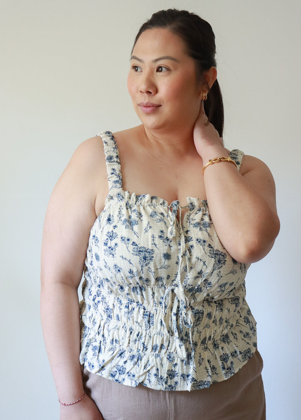 Ginny Gingham Floral Tie Top