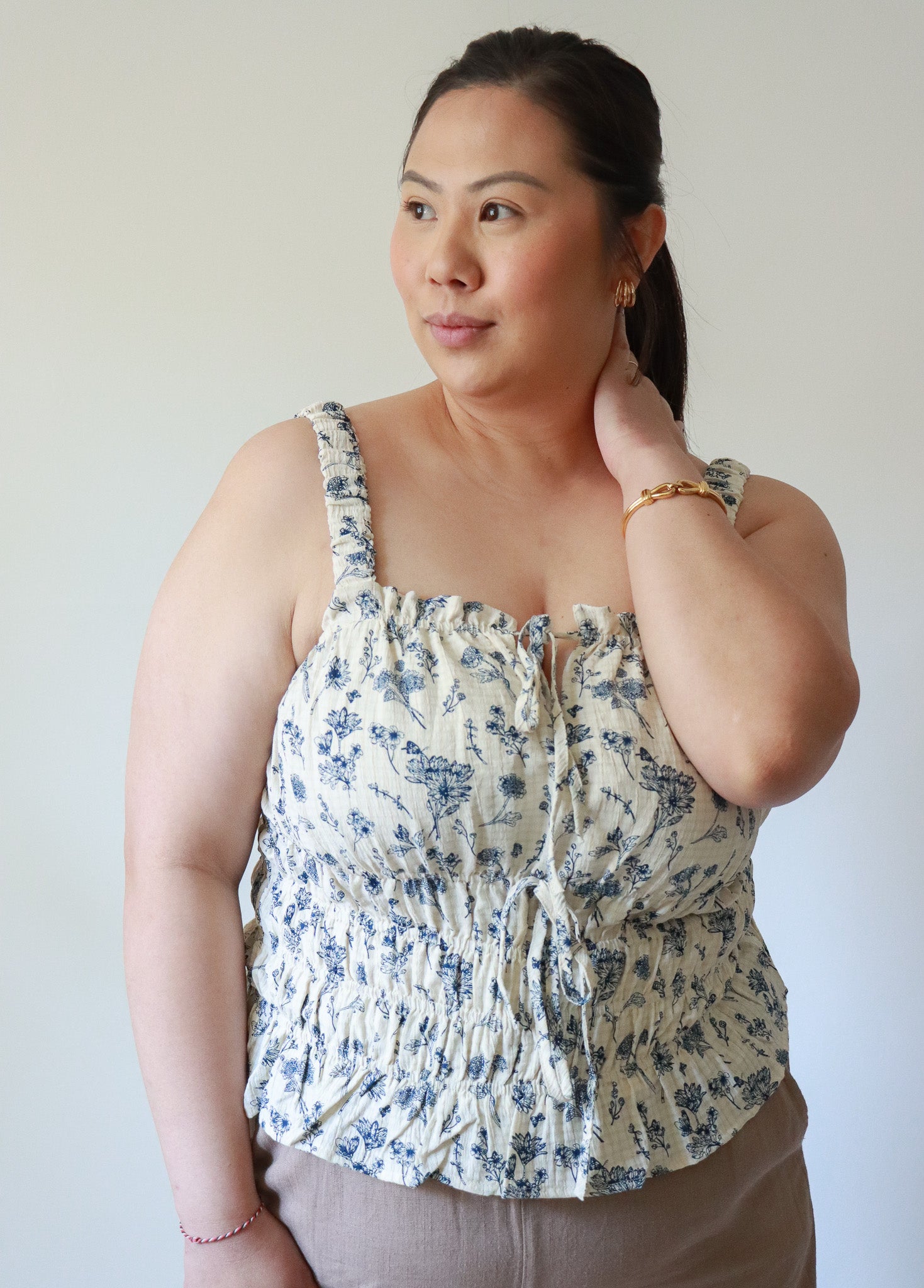 Ginny Gingham Floral Tie Top